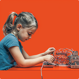 Niña aprendiendo electrónica en campamento de verano en Málaga
